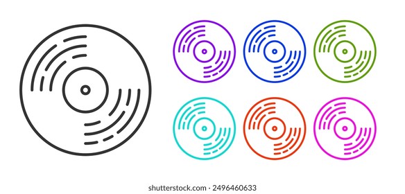 Black line Vinyl disk icon isolated on white background. Set icons colorful. Vector