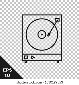 Black line Vinyl player with a vinyl disk icon isolated on transparent background.  Vector Illustration