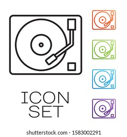 Black line Vinyl player with a vinyl disk icon isolated on white background. Set icons colorful. Vector Illustration