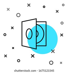 Black line Vinyl player with a vinyl disk icon isolated on white background. Random dynamic shapes. Vector Illustration