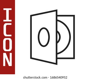Black line Vinyl player with a vinyl disk icon isolated on white background.  Vector Illustration