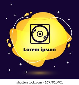 Black line Vinyl player with a vinyl disk icon isolated on blue background. Abstract banner with liquid shapes. Vector Illustration