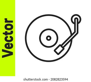 Black line Vinyl player with a vinyl disk icon isolated on white background.  Vector