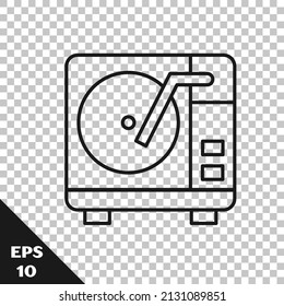 Black line Vinyl player with a vinyl disk icon isolated on transparent background.  Vector
