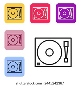 Black line Vinyl player with a vinyl disk icon isolated on white background. Set icons in color square buttons. Vector Illustration