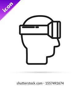 Black line Virtual reality glasses icon isolated on white background. Stereoscopic 3d vr mask.  Vector Illustration