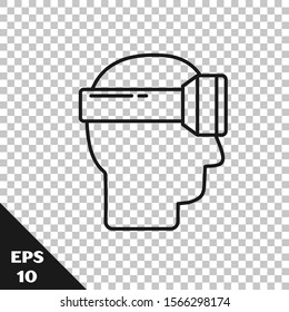 Black line Virtual reality glasses icon isolated on transparent background. Stereoscopic 3d vr mask.  Vector Illustration