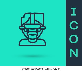 Black line Virtual reality glasses icon isolated on green background. Stereoscopic 3d vr mask.  Vector Illustration
