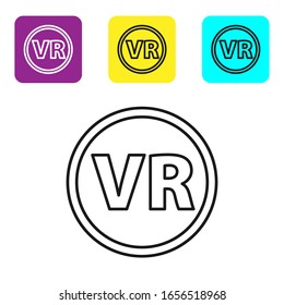 Black line Virtual reality glasses icon isolated on white background. Stereoscopic 3d vr mask. Set icons colorful square buttons. Vector Illustration