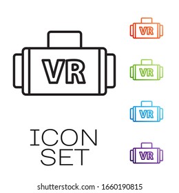 Black line Virtual reality glasses icon isolated on white background. Stereoscopic 3d vr mask. Set icons colorful. Vector Illustration