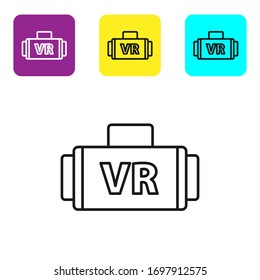 Black line Virtual reality glasses icon isolated on white background. Stereoscopic 3d vr mask. Set icons colorful square buttons. Vector Illustration