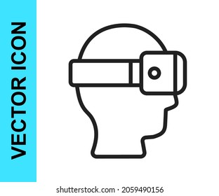 Black line Virtual reality glasses icon isolated on white background. Stereoscopic 3d vr mask. Optical head mounted display.  Vector