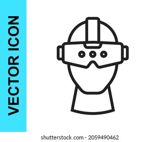 Black line Virtual reality glasses icon isolated on white background. Stereoscopic 3d vr mask. Optical head mounted display.  Vector
