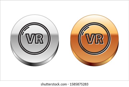 Black line Virtual reality icon isolated on white background. Silver-gold circle button. Vector Illustration