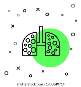 Black line Virus cells in lung icon isolated on white background. Infected lungs. Coronavirus, COVID-19. 2019-nCoV.  Vector Illustration
