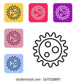 Black line Virus icon isolated on white background. Corona virus 2019-nCoV. Bacteria and germs, cell cancer, microbe, fungi. Set icons in color square buttons. Vector Illustration