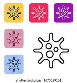 Black line Virus icon isolated on white background. Corona virus 2019-nCoV. Bacteria and germs, cell cancer, microbe, fungi. Set icons in color square buttons. Vector Illustration