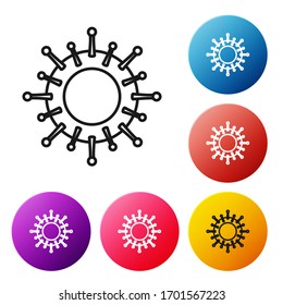 Black line Virus icon isolated on white background. Corona virus 2019-nCoV. Bacteria and germs, cell cancer, microbe, fungi. Set icons colorful circle buttons. Vector Illustration