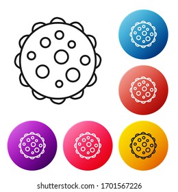 Black line Virus icon isolated on white background. Corona virus 2019-nCoV. Bacteria and germs, cell cancer, microbe, fungi. Set icons colorful circle buttons. Vector Illustration