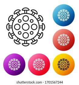 Black line Virus icon isolated on white background. Corona virus 2019-nCoV. Bacteria and germs, cell cancer, microbe, fungi. Set icons colorful circle buttons. Vector Illustration