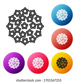 Black line Virus icon isolated on white background. Corona virus 2019-nCoV. Bacteria and germs, cell cancer, microbe, fungi. Set icons colorful circle buttons. Vector Illustration