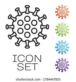 Black line Virus icon isolated on white background. Corona virus 2019-nCoV. Bacteria and germs, cell cancer, microbe, fungi. Set icons colorful. Vector Illustration