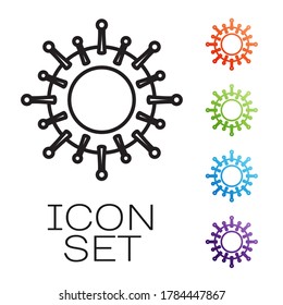 Black line Virus icon isolated on white background. Corona virus 2019-nCoV. Bacteria and germs, cell cancer, microbe, fungi. Set icons colorful. Vector Illustration