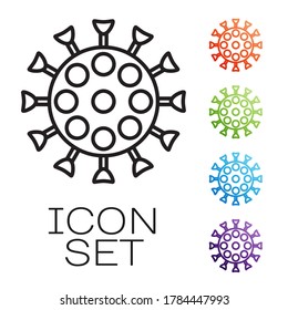 Black line Virus icon isolated on white background. Corona virus 2019-nCoV. Bacteria and germs, cell cancer, microbe, fungi. Set icons colorful. Vector Illustration