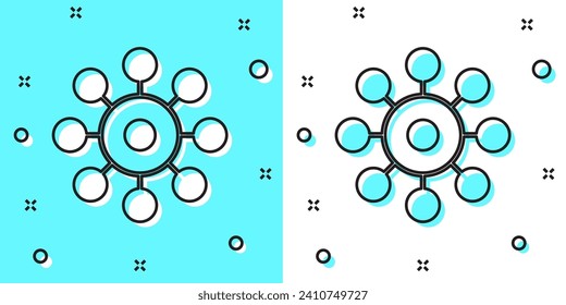 Black line Virus icon isolated on green and white background. Corona virus 2019-nCoV. Bacteria and germs, cell cancer, microbe, fungi. Random dynamic shapes. Vector