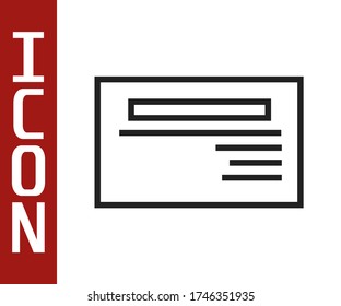 Línea negra Tarjeta de visita, icono de tarjeta de visita aislado en fondo blanco. Plantilla de identidad corporativa.  Ilustración vectorial