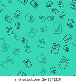 Black line Visiting card, business card icon isolated seamless pattern on green background. Corporate identity template.  Vector