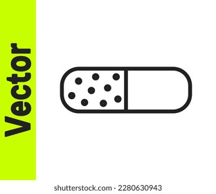 Complejo de vitamina de línea negra del icono de la cápsula de la píldora aislado sobre fondo blanco. Estilo de vida saludable.  Vector