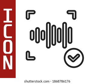 Black line Voice recognition icon isolated on white background. Voice biometric access authentication for personal identity recognition. Cyber security.  Vector