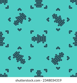 Black line Voice recognition icon isolated seamless pattern on green background. Voice biometric access authentication for personal identity recognition. Cyber security.  Vector