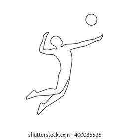 Black line volleyball icon. Vector silhouette of volleyball players. Modern outline volleyball logo.