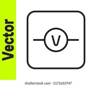 Black Line Voltmeter Electronic Component Icon Isolated On White Background. Electricity Physics Scheme For Education.  Vector