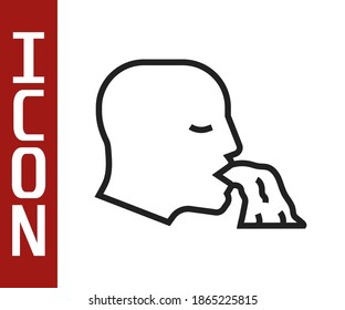 Black line Vomiting man icon isolated on white background. Symptom of disease, problem with health. Nausea, food poisoning, alcohol poisoning concept.  Vector