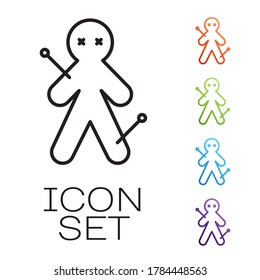 Black line Voodoo doll icon isolated on white background. Set icons colorful. Vector Illustration