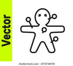 Black line Voodoo doll icon isolated on white background. Happy Halloween party.  Vector