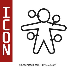 Black line Voodoo doll icon isolated on white background.  Vector