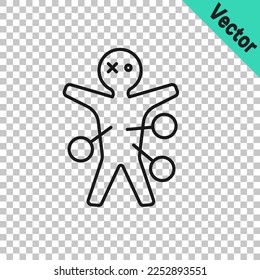 Black line Voodoo doll icon isolated on transparent background. Happy Halloween party.  Vector