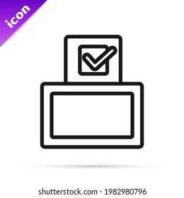 Black line Vote box or ballot box with envelope icon isolated on white background.  Vector