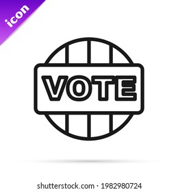 Icono de voto en línea negra aislado en fondo blanco.  Vector
