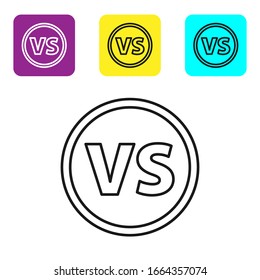Black line VS Versus battle icon isolated on white background. Competition vs match game, martial battle vs sport. Set icons colorful square buttons. Vector Illustration