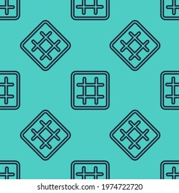 Black line Waffle icon isolated seamless pattern on green background.  Vector