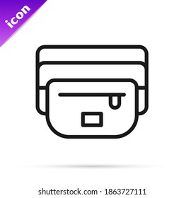 Black line Waist bag of banana icon isolated on white background.  Vector