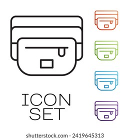 Black line Waist bag of banana icon isolated on white background. Set icons colorful. Vector