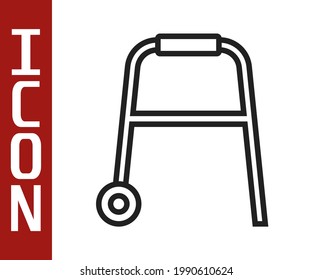 Black line Walker for disabled person icon isolated on white background.  Vector