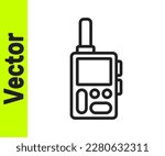 Black line Walkie talkie icon isolated on white background. Portable radio transmitter icon. Radio transceiver sign.  Vector