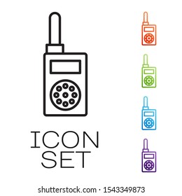Black line Walkie talkie icon isolated on white background. Portable radio transmitter icon. Radio transceiver sign. Set icons colorful. Vector Illustration